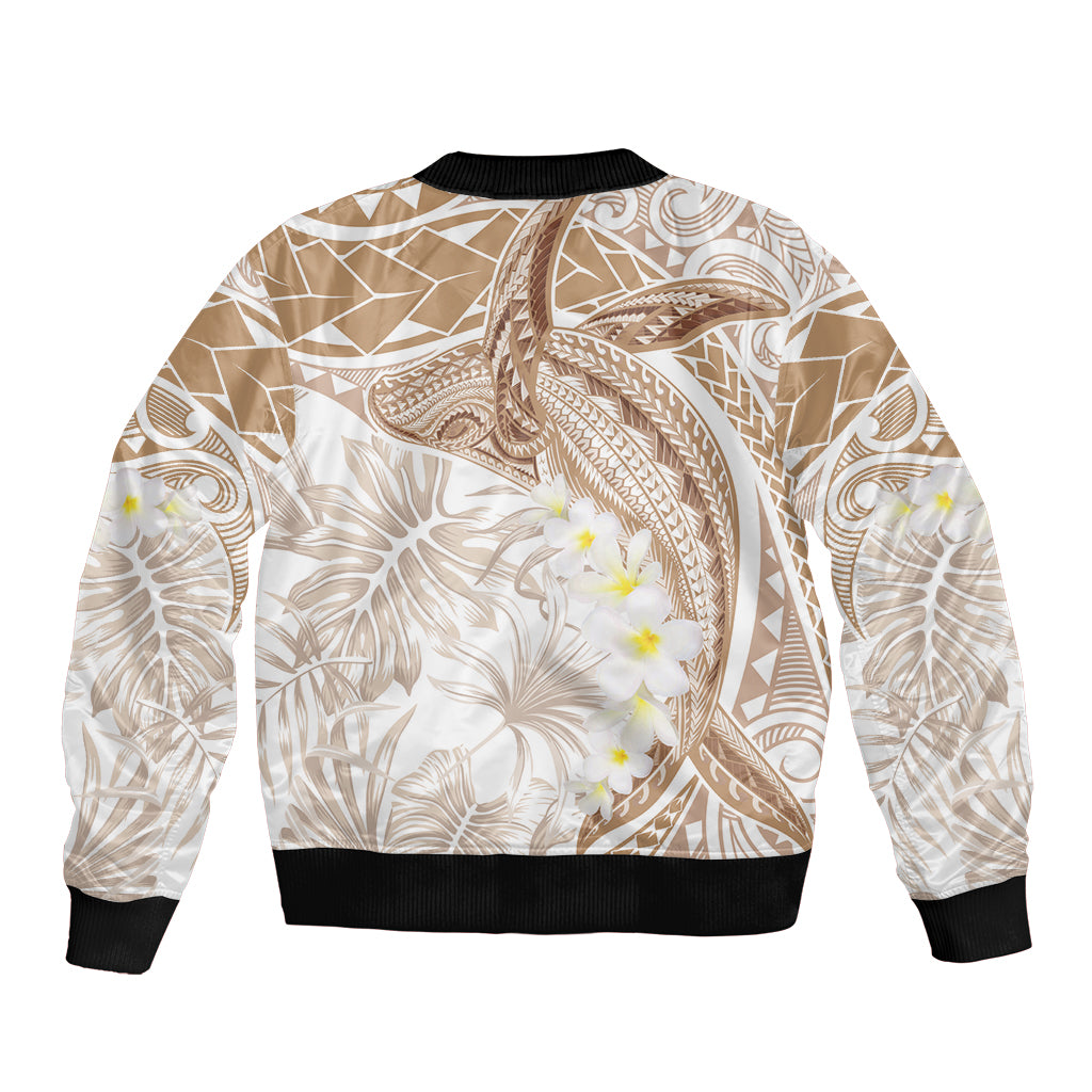 Polynesia Humpback Whale Bomber Jacket Tropical Plumeria Beige LT7 - Polynesian Pride