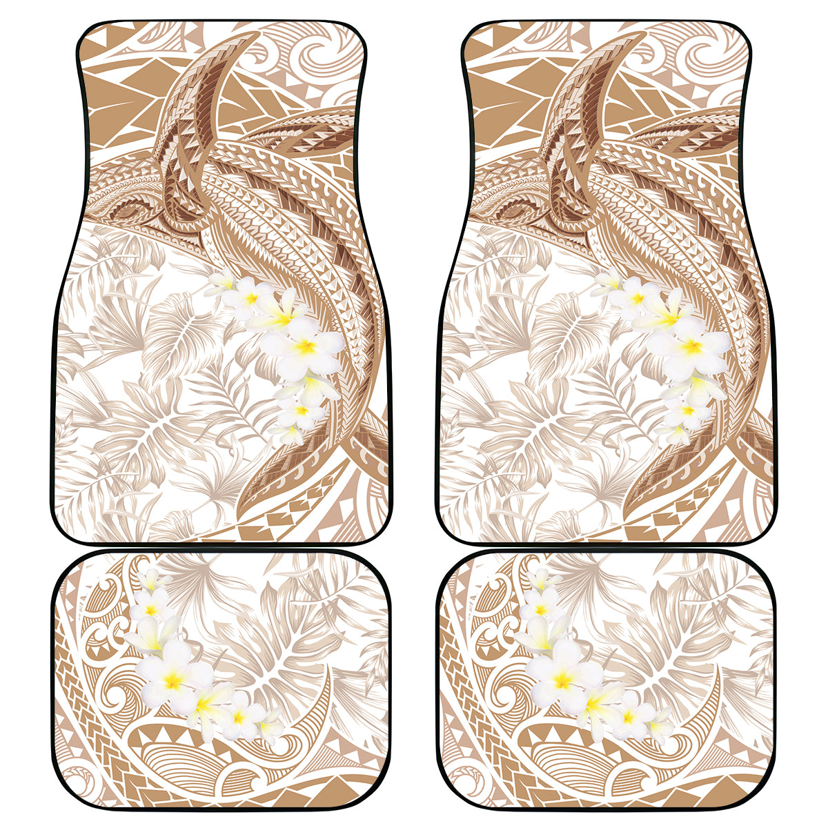 Polynesia Humpback Whale Car Mats Tropical Plumeria Beige LT7 - Polynesian Pride