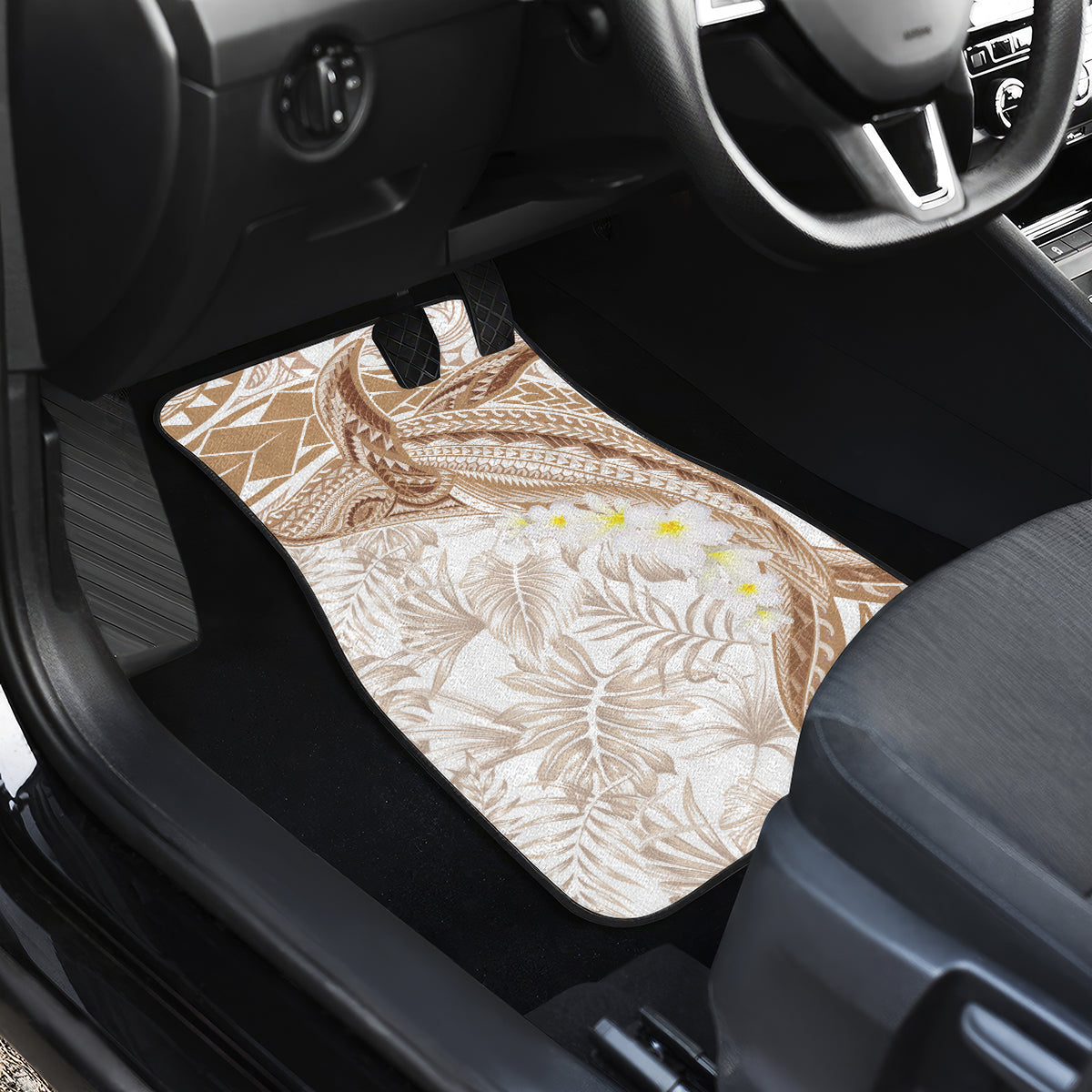 Polynesia Humpback Whale Car Mats Tropical Plumeria Beige LT7 - Polynesian Pride