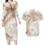 Polynesia Humpback Whale Couples Matching Long Sleeve Bodycon Dress and Hawaiian Shirt Tropical Plumeria Beige