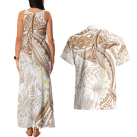 Polynesia Humpback Whale Couples Matching Tank Maxi Dress and Hawaiian Shirt Tropical Plumeria Beige LT7 - Polynesian Pride