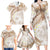 Polynesia Humpback Whale Family Matching Long Sleeve Bodycon Dress and Hawaiian Shirt Tropical Plumeria Beige