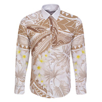 Polynesia Humpback Whale Family Matching Mermaid Dress and Hawaiian Shirt Tropical Plumeria Beige LT7 Dad's Shirt - Long Sleeve Beige - Polynesian Pride