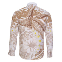 Polynesia Humpback Whale Family Matching Off The Shoulder Long Sleeve Dress and Hawaiian Shirt Tropical Plumeria Beige
