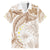 Polynesia Humpback Whale Family Matching Off Shoulder Short Dress and Hawaiian Shirt Tropical Plumeria Beige