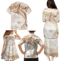 Polynesia Humpback Whale Family Matching Puletasi and Hawaiian Shirt Tropical Plumeria Beige LT7 - Polynesian Pride
