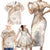 Polynesia Humpback Whale Family Matching Short Sleeve Bodycon Dress and Hawaiian Shirt Tropical Plumeria Beige