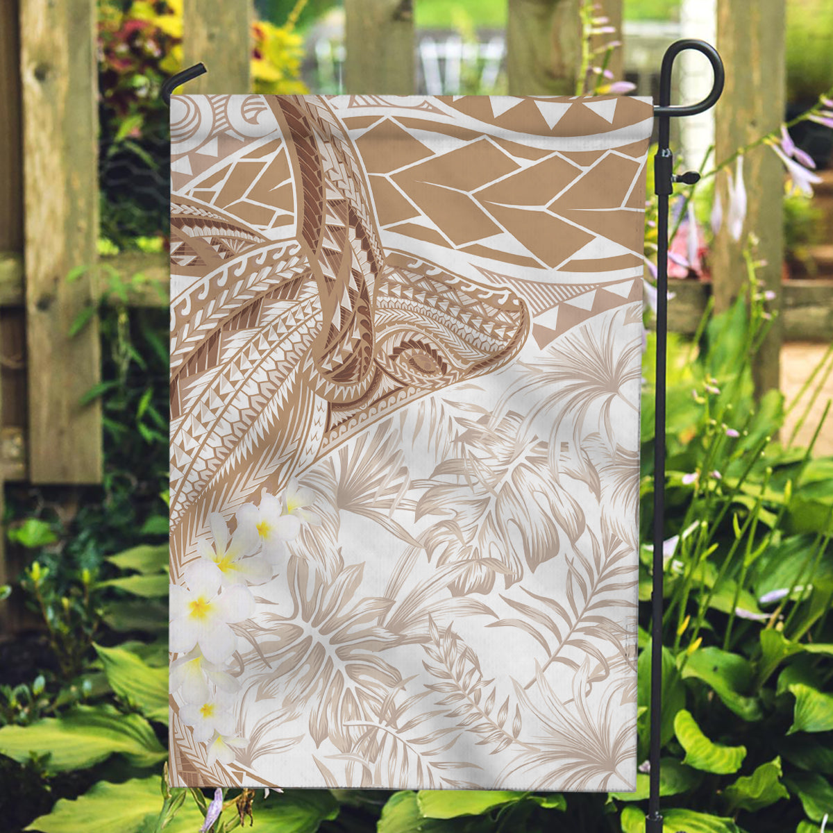 Polynesia Humpback Whale Garden Flag Tropical Plumeria Beige