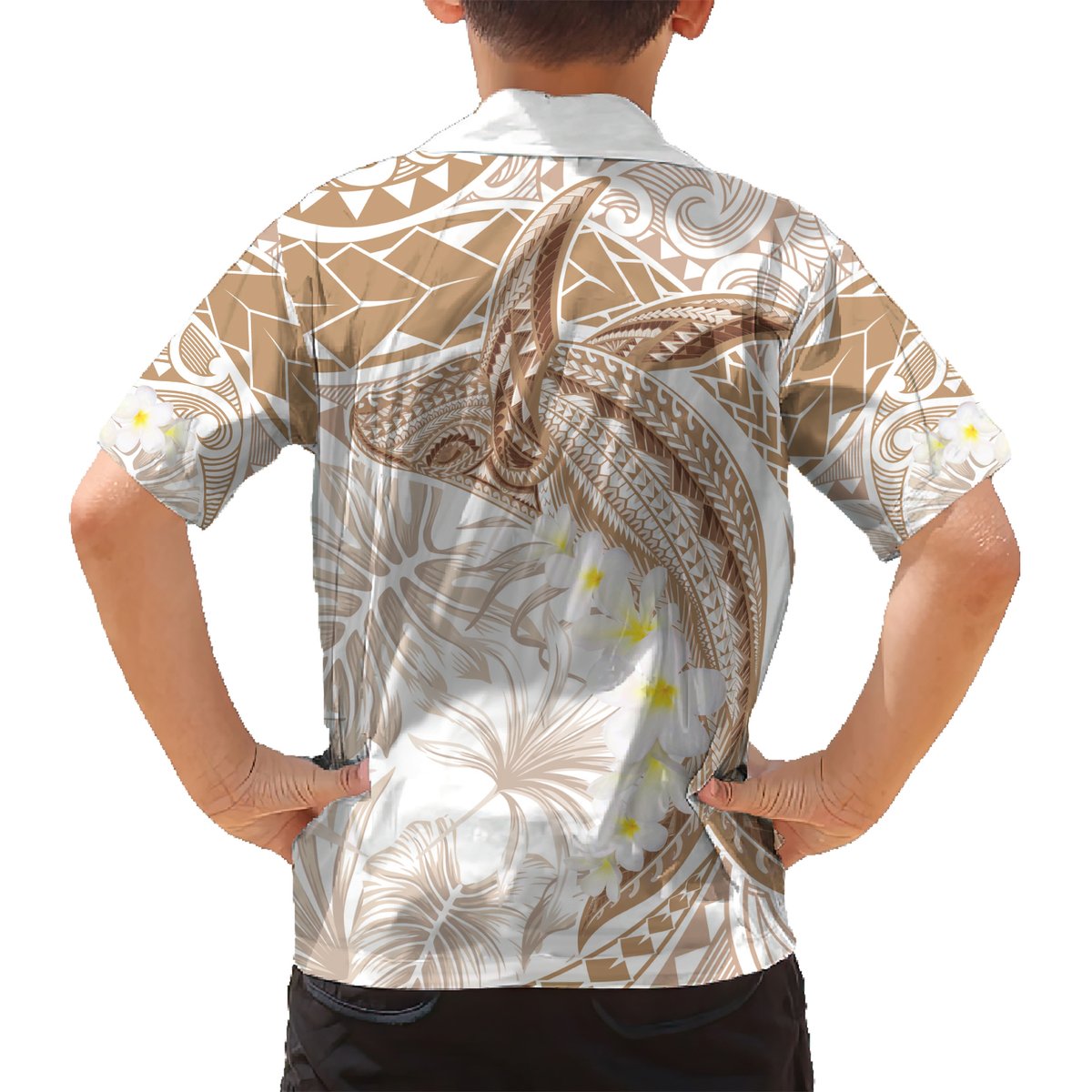 Polynesia Humpback Whale Hawaiian Shirt Tropical Plumeria Beige LT7 - Polynesian Pride