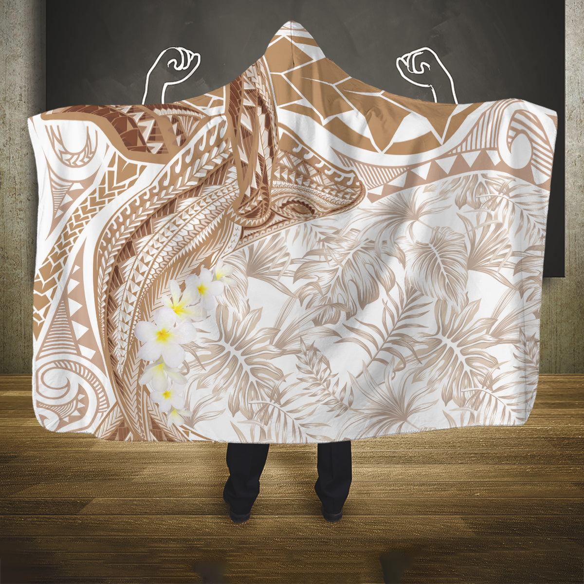 Polynesia Humpback Whale Hooded Blanket Tropical Plumeria Beige LT7 One Size Beige - Polynesian Pride