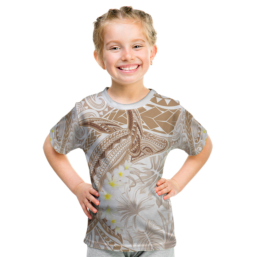 Polynesia Humpback Whale Kid T Shirt Tropical Plumeria Beige LT7 Beige - Polynesian Pride