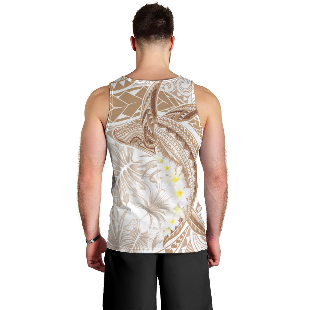 Polynesia Humpback Whale Men Tank Top Tropical Plumeria Beige LT7 - Polynesian Pride