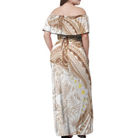 Polynesia Humpback Whale Off Shoulder Maxi Dress Tropical Plumeria Beige LT7 - Polynesian Pride