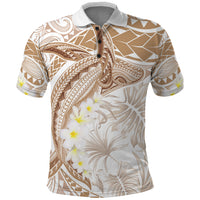 Polynesia Humpback Whale Polo Shirt Tropical Plumeria Beige