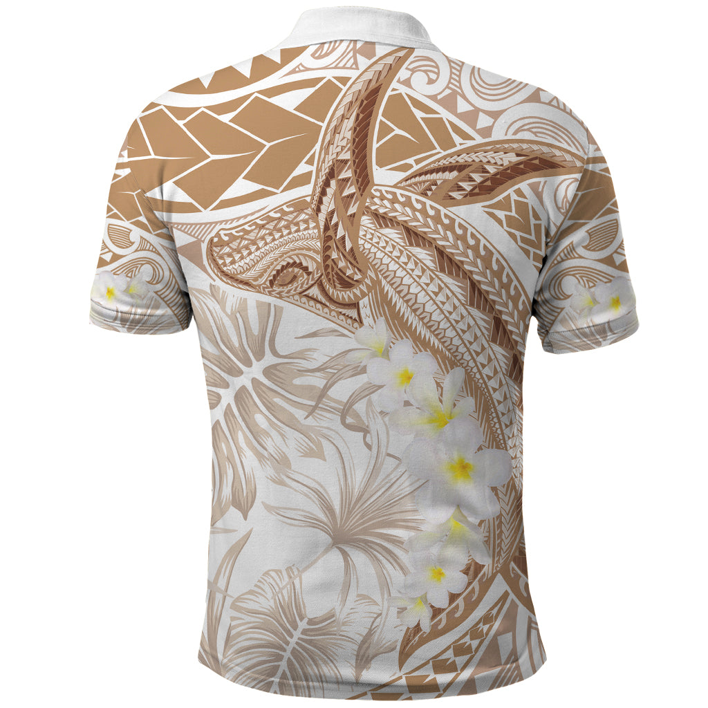Polynesia Humpback Whale Polo Shirt Tropical Plumeria Beige