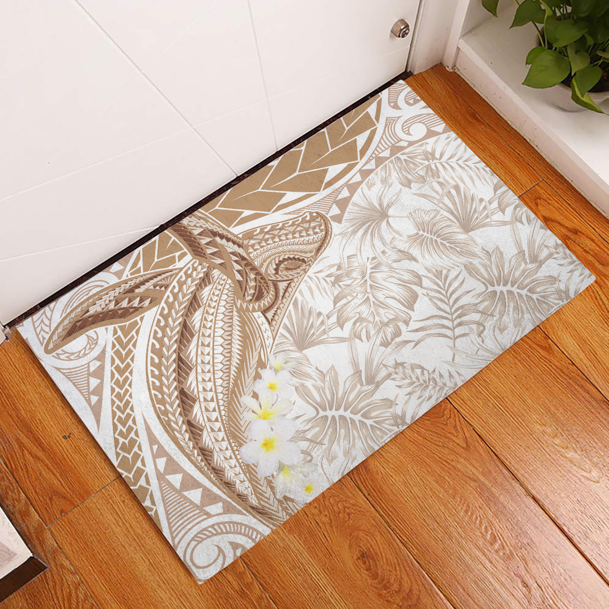 Polynesia Humpback Whale Rubber Doormat Tropical Plumeria Beige LT7 Beige - Polynesian Pride