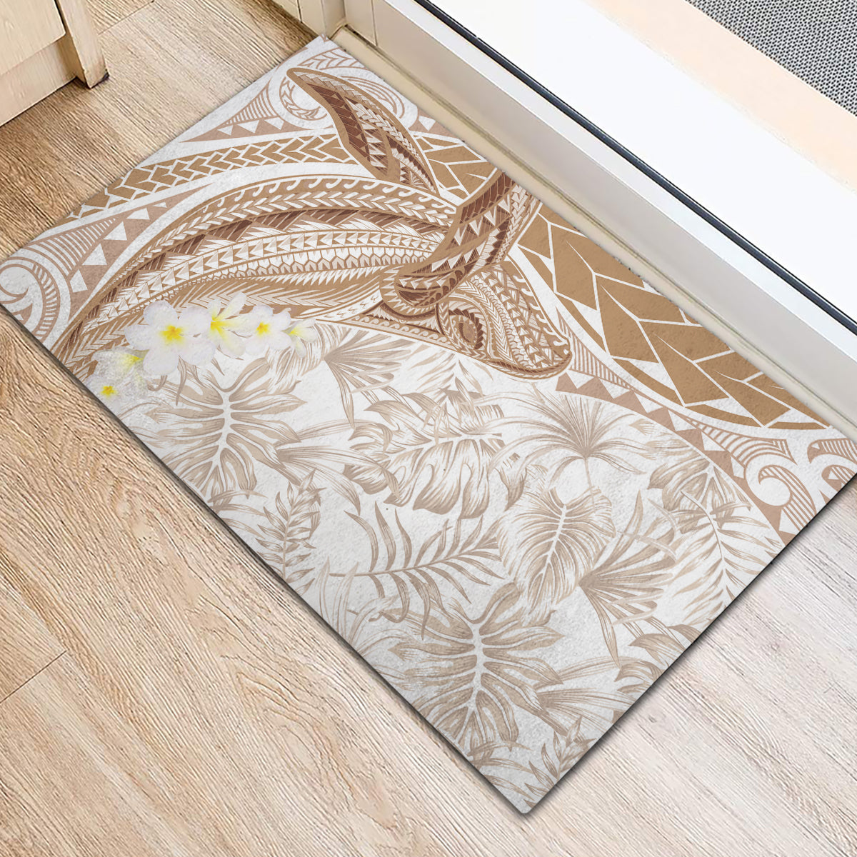 Polynesia Humpback Whale Rubber Doormat Tropical Plumeria Beige LT7 - Polynesian Pride
