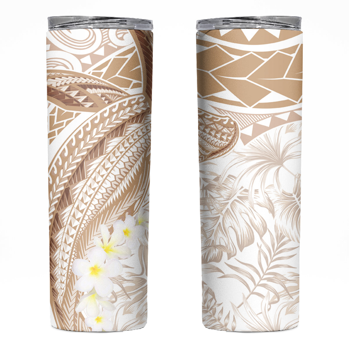 Polynesia Humpback Whale Skinny Tumbler Tropical Plumeria Beige