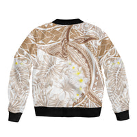 Polynesia Humpback Whale Sleeve Zip Bomber Jacket Tropical Plumeria Beige LT7 - Polynesian Pride