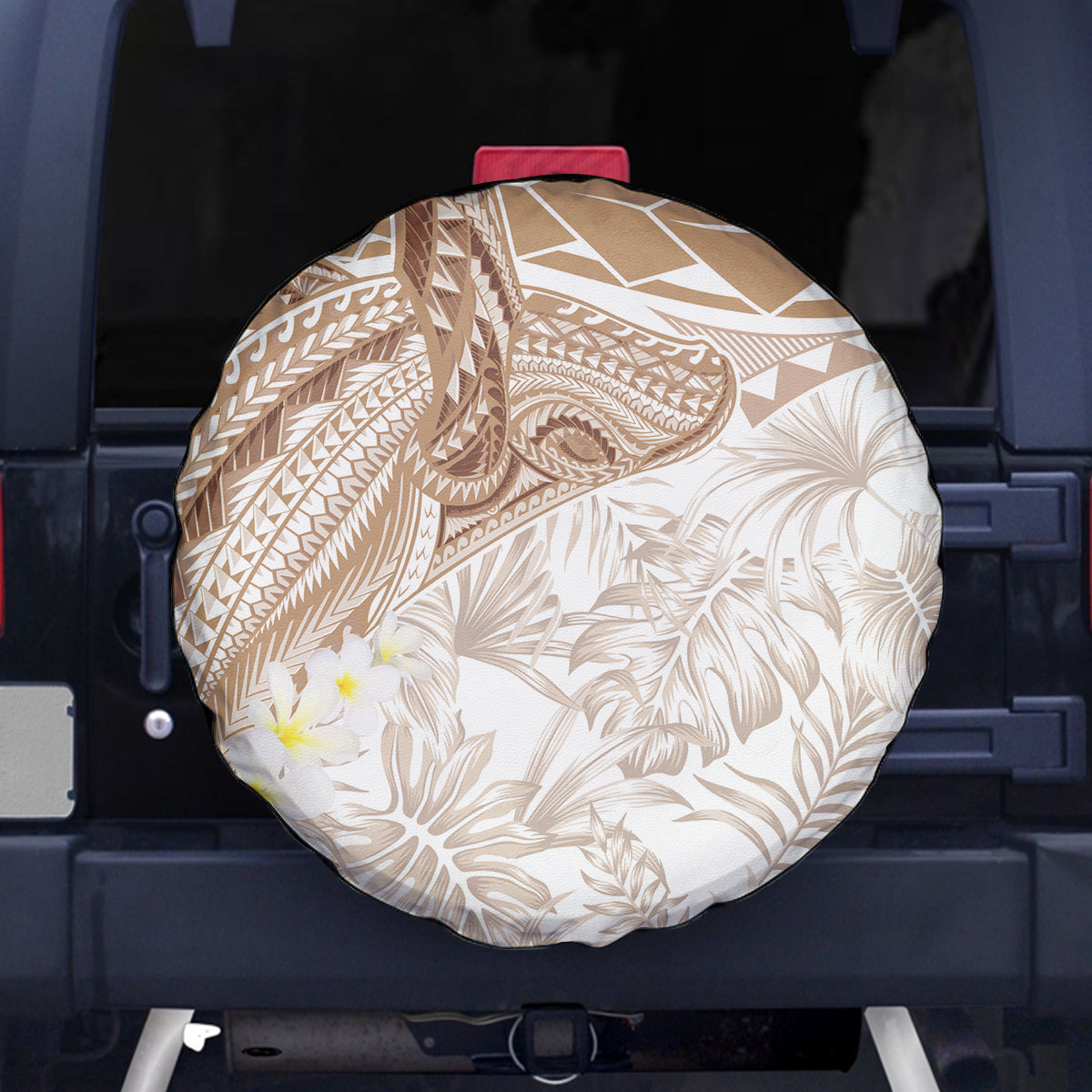 Polynesia Humpback Whale Spare Tire Cover Tropical Plumeria Beige LT7 - Polynesian Pride