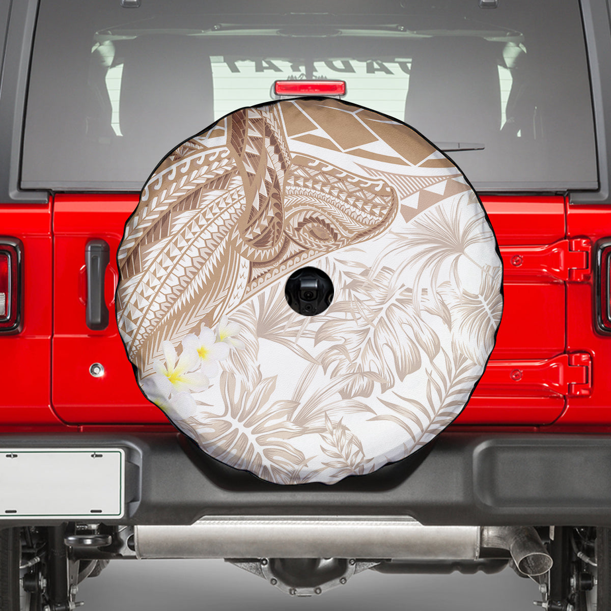 Polynesia Humpback Whale Spare Tire Cover Tropical Plumeria Beige LT7 - Polynesian Pride