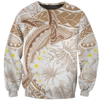 Polynesia Humpback Whale Sweatshirt Tropical Plumeria Beige LT7 Unisex Beige - Polynesian Pride