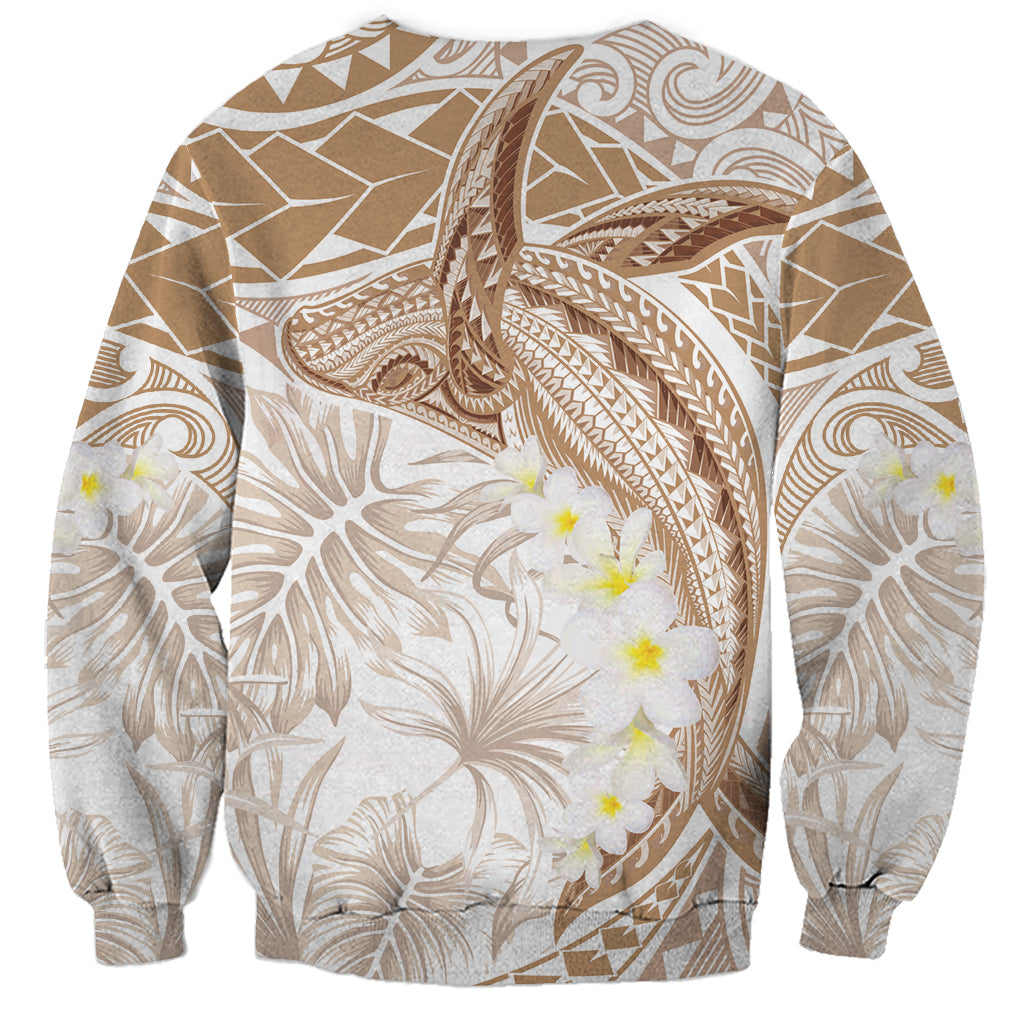 Polynesia Humpback Whale Sweatshirt Tropical Plumeria Beige LT7 - Polynesian Pride