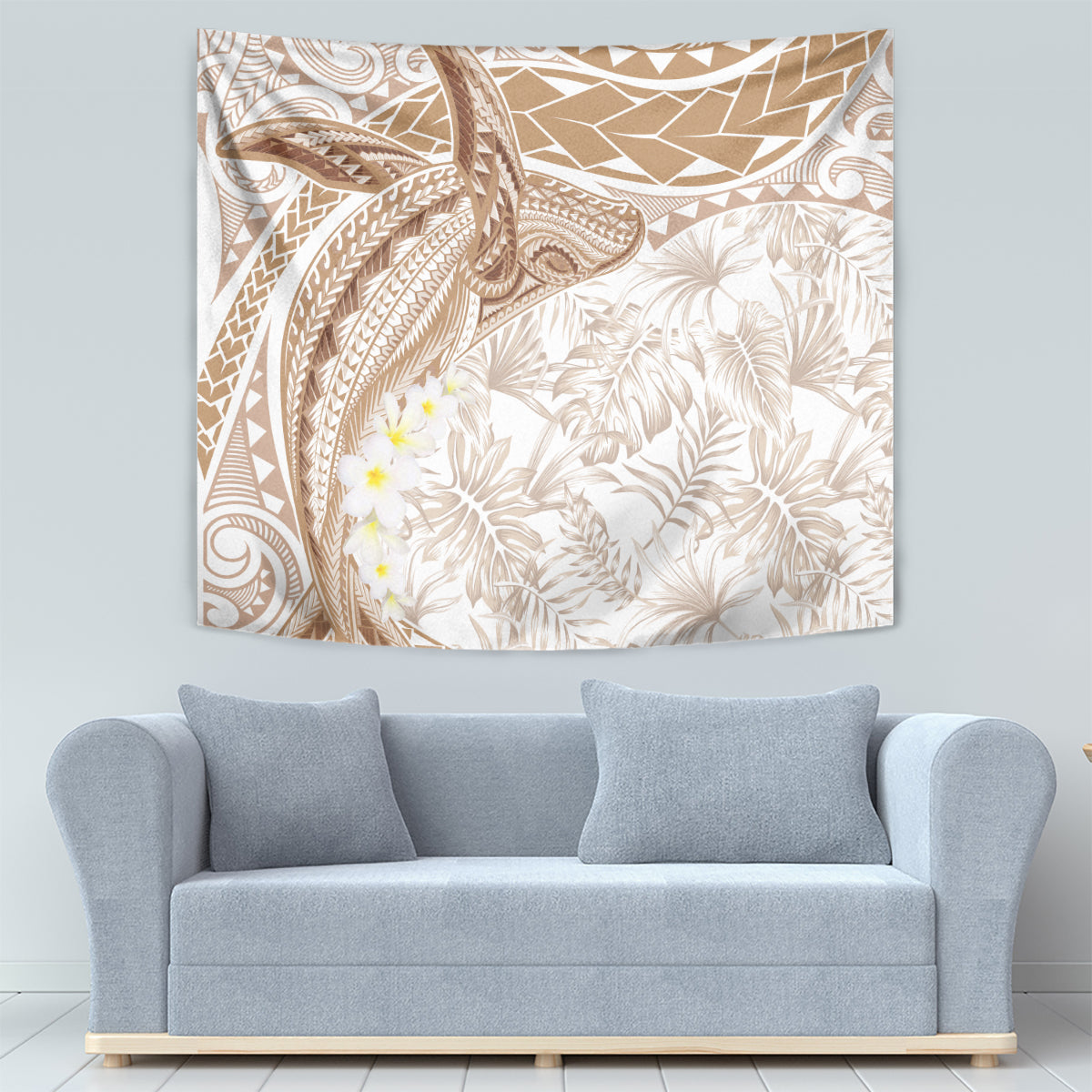 Polynesia Humpback Whale Tapestry Tropical Plumeria Beige LT7 - Polynesian Pride