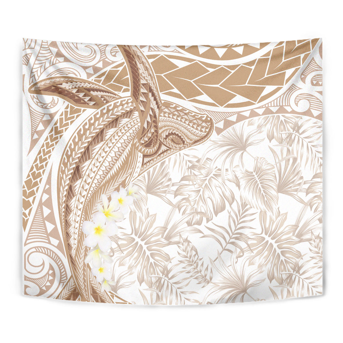 Polynesia Humpback Whale Tapestry Tropical Plumeria Beige LT7 - Polynesian Pride