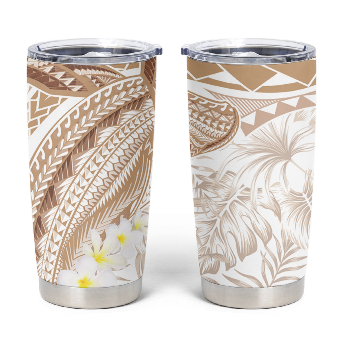 Polynesia Humpback Whale Tumbler Cup Tropical Plumeria Beige