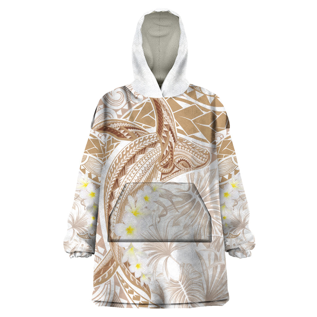 Polynesia Humpback Whale Wearable Blanket Hoodie Tropical Plumeria Beige LT7 One Size Beige - Polynesian Pride