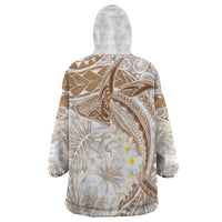 Polynesia Humpback Whale Wearable Blanket Hoodie Tropical Plumeria Beige LT7 - Polynesian Pride