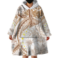 Polynesia Humpback Whale Wearable Blanket Hoodie Tropical Plumeria Beige LT7 - Polynesian Pride
