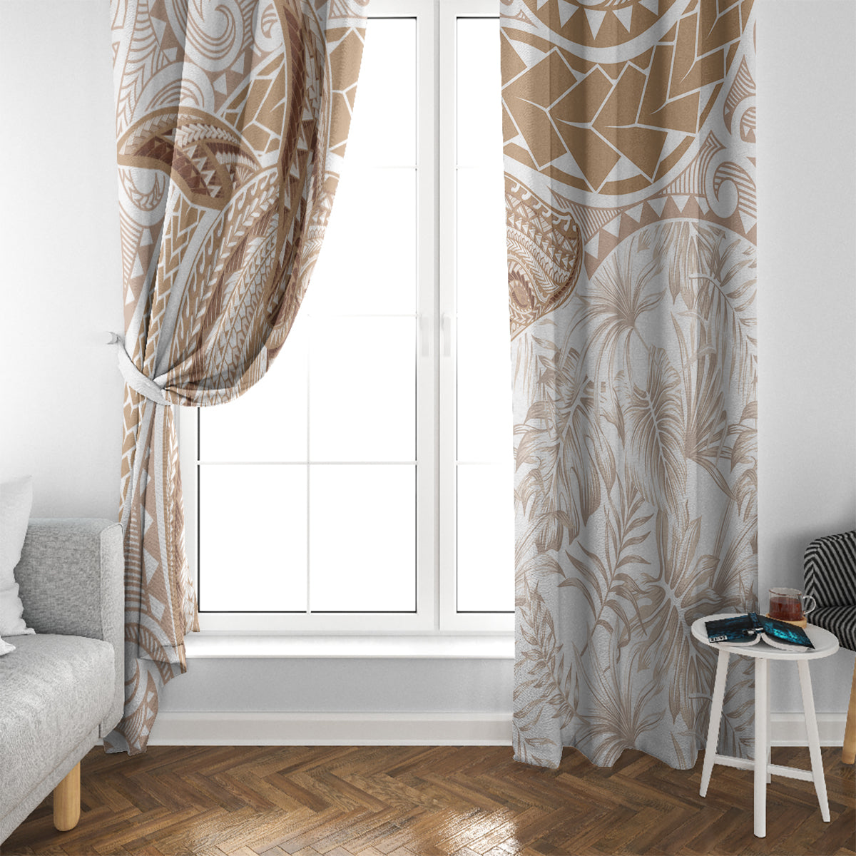 Polynesia Humpback Whale Window Curtain Tropical Plumeria Beige LT7 - Polynesian Pride