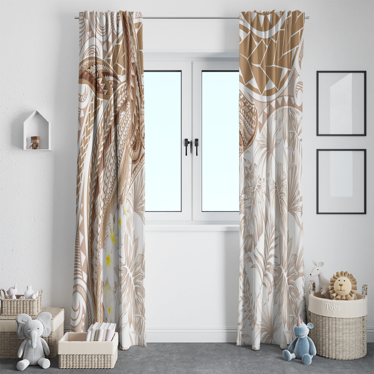 Polynesia Humpback Whale Window Curtain Tropical Plumeria Beige LT7 - Polynesian Pride