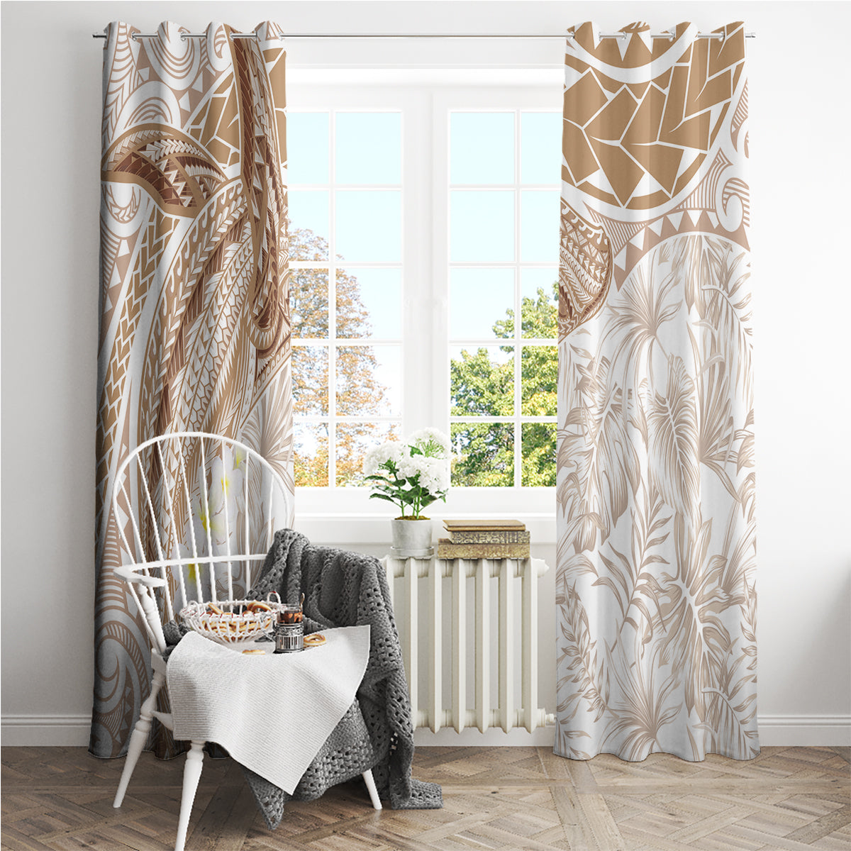 Polynesia Humpback Whale Window Curtain Tropical Plumeria Beige LT7 - Polynesian Pride