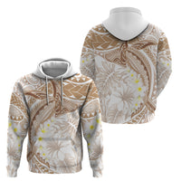Polynesia Humpback Whale Zip Hoodie Tropical Plumeria Beige