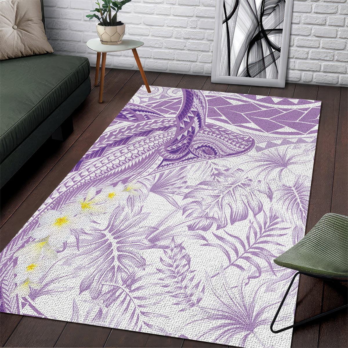 Polynesia Humpback Whale Area Rug Tropical Plumeria Lavender