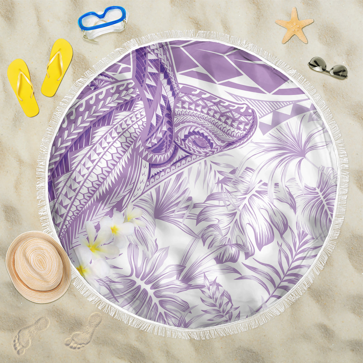 Polynesia Humpback Whale Beach Blanket Tropical Plumeria Lavender