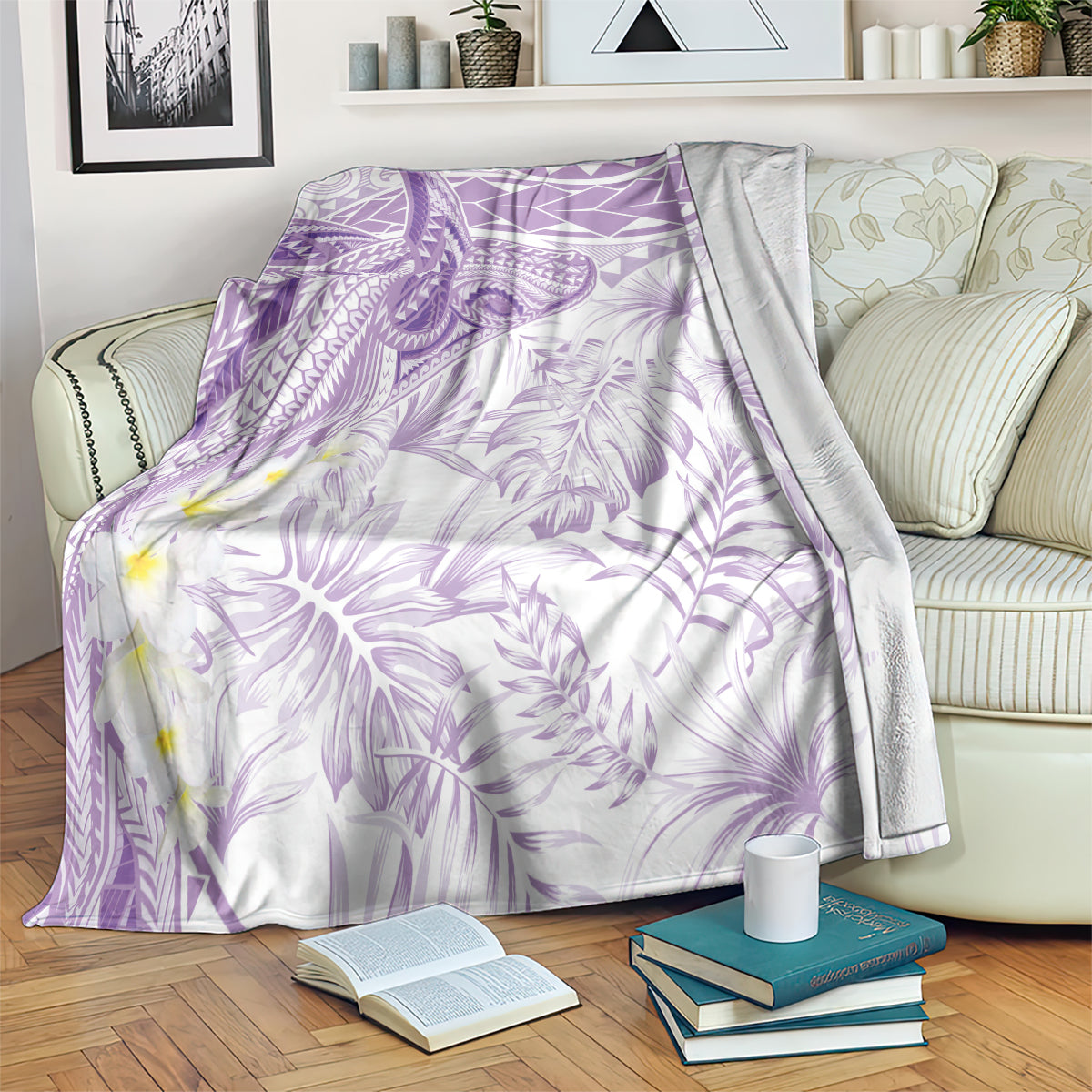 Polynesia Humpback Whale Blanket Tropical Plumeria Lavender