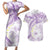 Polynesia Humpback Whale Couples Matching Short Sleeve Bodycon Dress and Hawaiian Shirt Tropical Plumeria Lavender