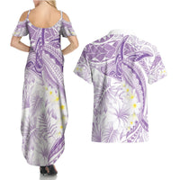 Polynesia Humpback Whale Couples Matching Summer Maxi Dress and Hawaiian Shirt Tropical Plumeria Lavender LT7 - Polynesian Pride