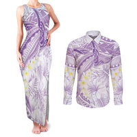 Polynesia Humpback Whale Couples Matching Tank Maxi Dress and Long Sleeve Button Shirt Tropical Plumeria Lavender LT7 Lavender - Polynesian Pride