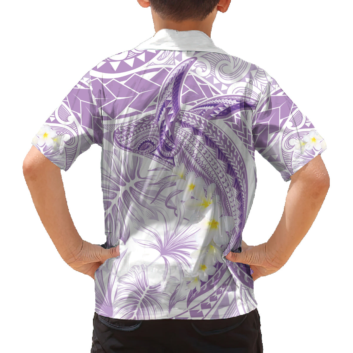 Polynesia Humpback Whale Family Matching Puletasi and Hawaiian Shirt Tropical Plumeria Lavender LT7 - Polynesian Pride