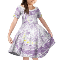 Polynesia Humpback Whale Family Matching Puletasi and Hawaiian Shirt Tropical Plumeria Lavender LT7 Daughter's Dress Lavender - Polynesian Pride