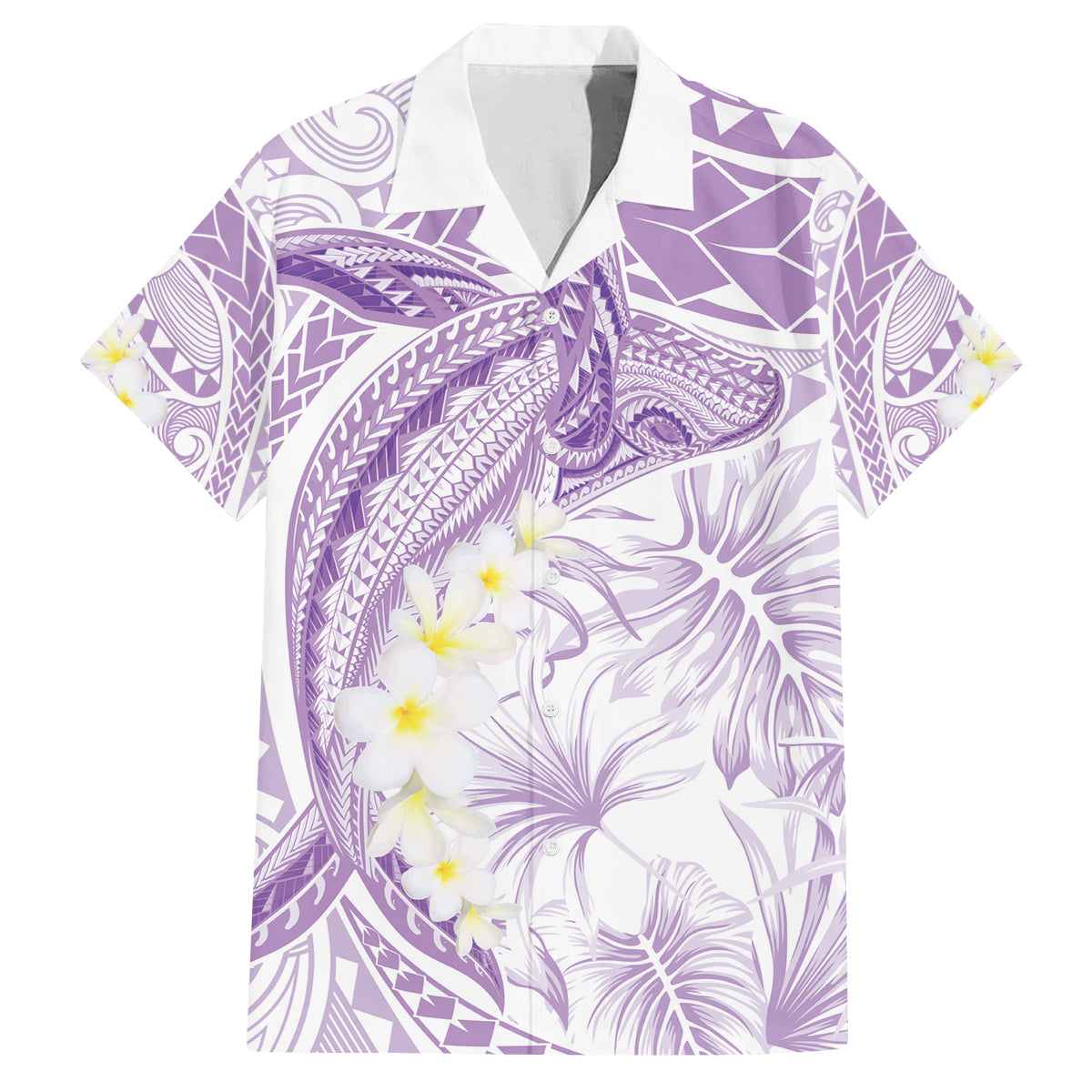 Polynesia Humpback Whale Family Matching Puletasi and Hawaiian Shirt Tropical Plumeria Lavender LT7 Dad's Shirt - Short Sleeve Lavender - Polynesian Pride