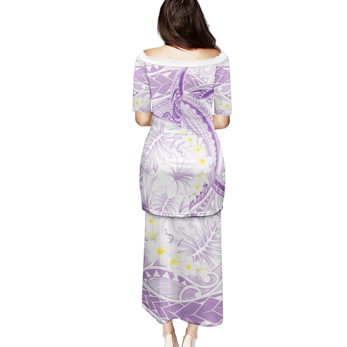 Polynesia Humpback Whale Family Matching Puletasi and Hawaiian Shirt Tropical Plumeria Lavender LT7 - Polynesian Pride