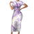 Polynesia Humpback Whale Family Matching Short Sleeve Bodycon Dress and Hawaiian Shirt Tropical Plumeria Lavender