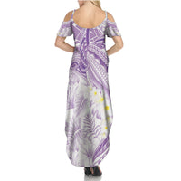 Polynesia Humpback Whale Family Matching Summer Maxi Dress and Hawaiian Shirt Tropical Plumeria Lavender