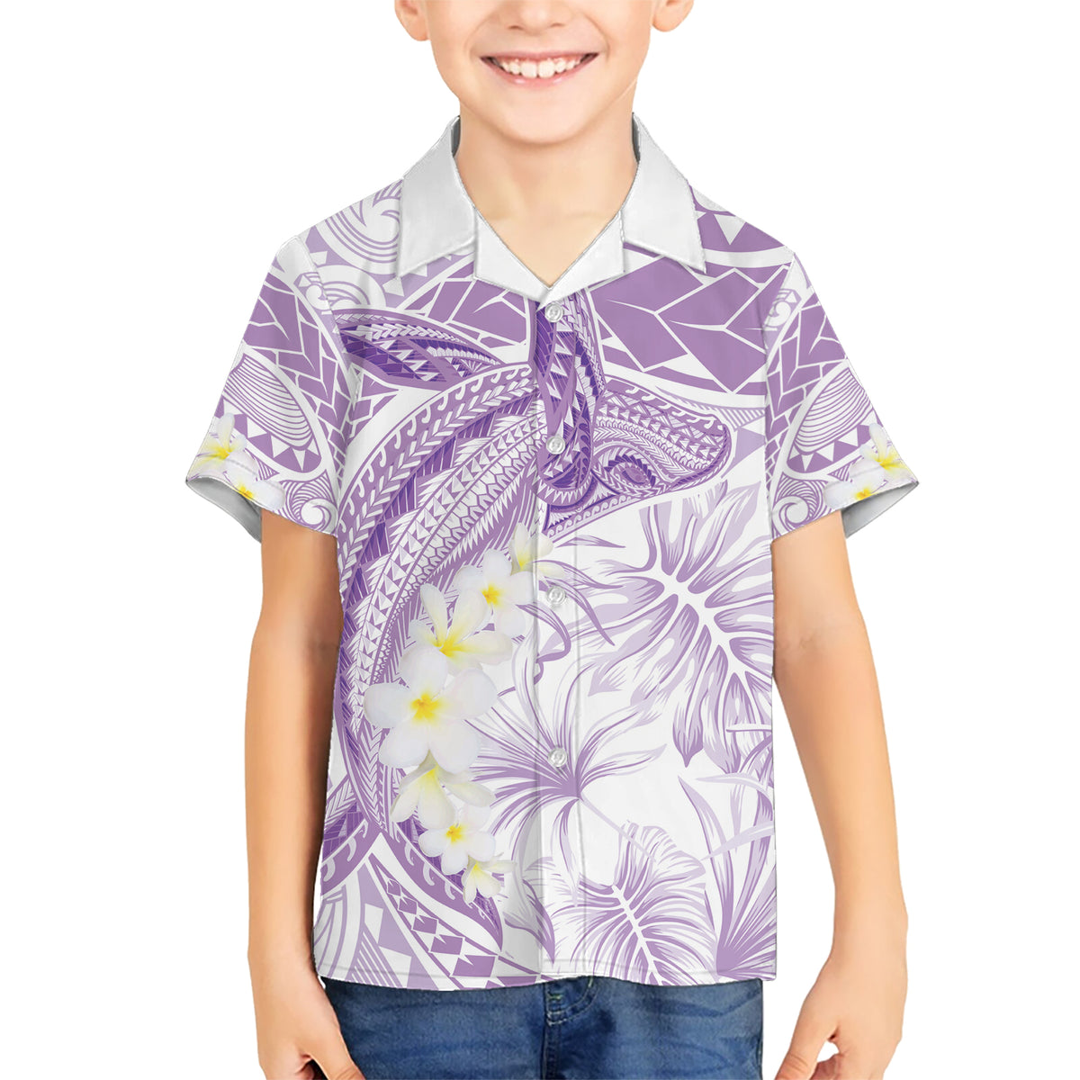 Polynesia Humpback Whale Kid Hawaiian Shirt Tropical Plumeria Lavender LT7 Kid Lavender - Polynesian Pride